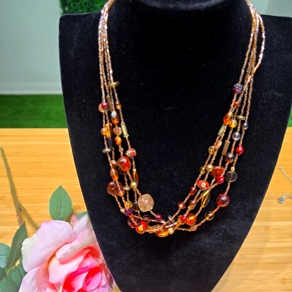 Elegant Amber Multicolor Beaded Necklace